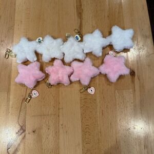Fuzzy Star Charms With Evil Eye Heart Dangles Keychain Lot (9)
